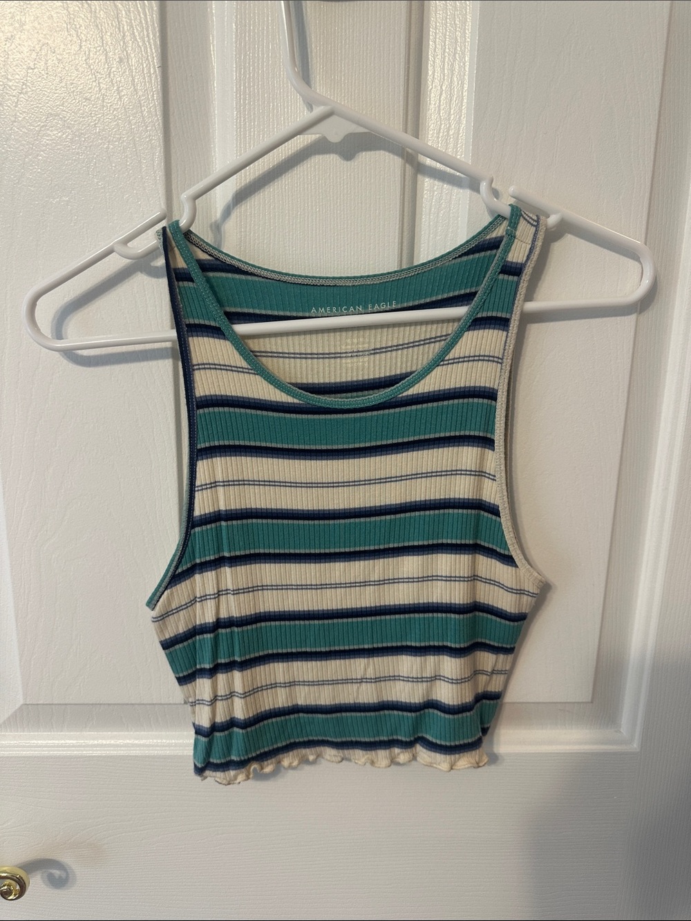 American Eagle Outfitters Teal, Navy & Cream Striped Ribbed Tank